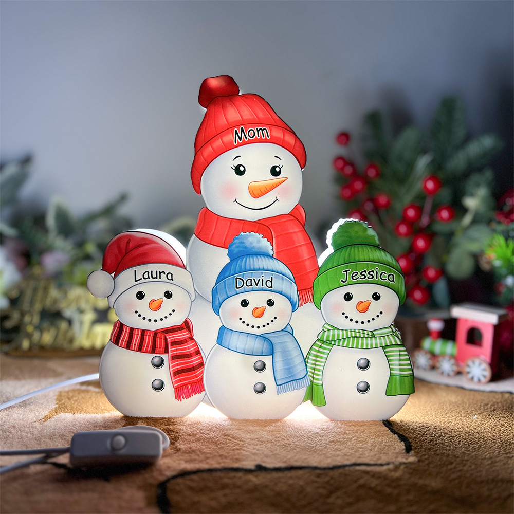 Personalized Snowman Family Acrylic LED Light Box