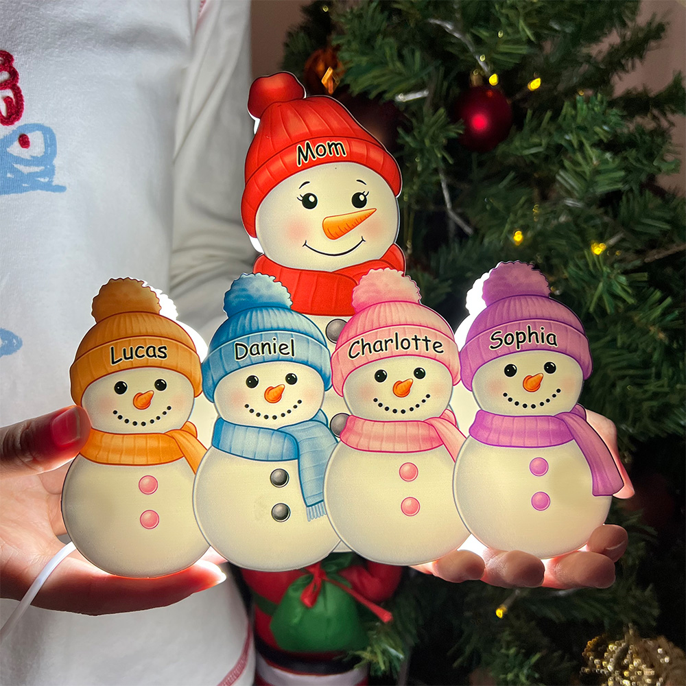 Personalized Snowman Family Acrylic LED Light Box