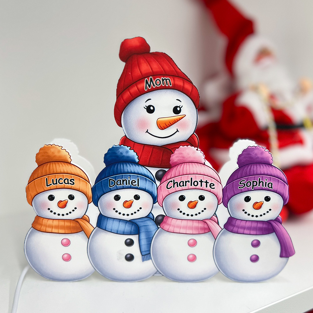 Personalized Snowman Family Acrylic LED Light Box
