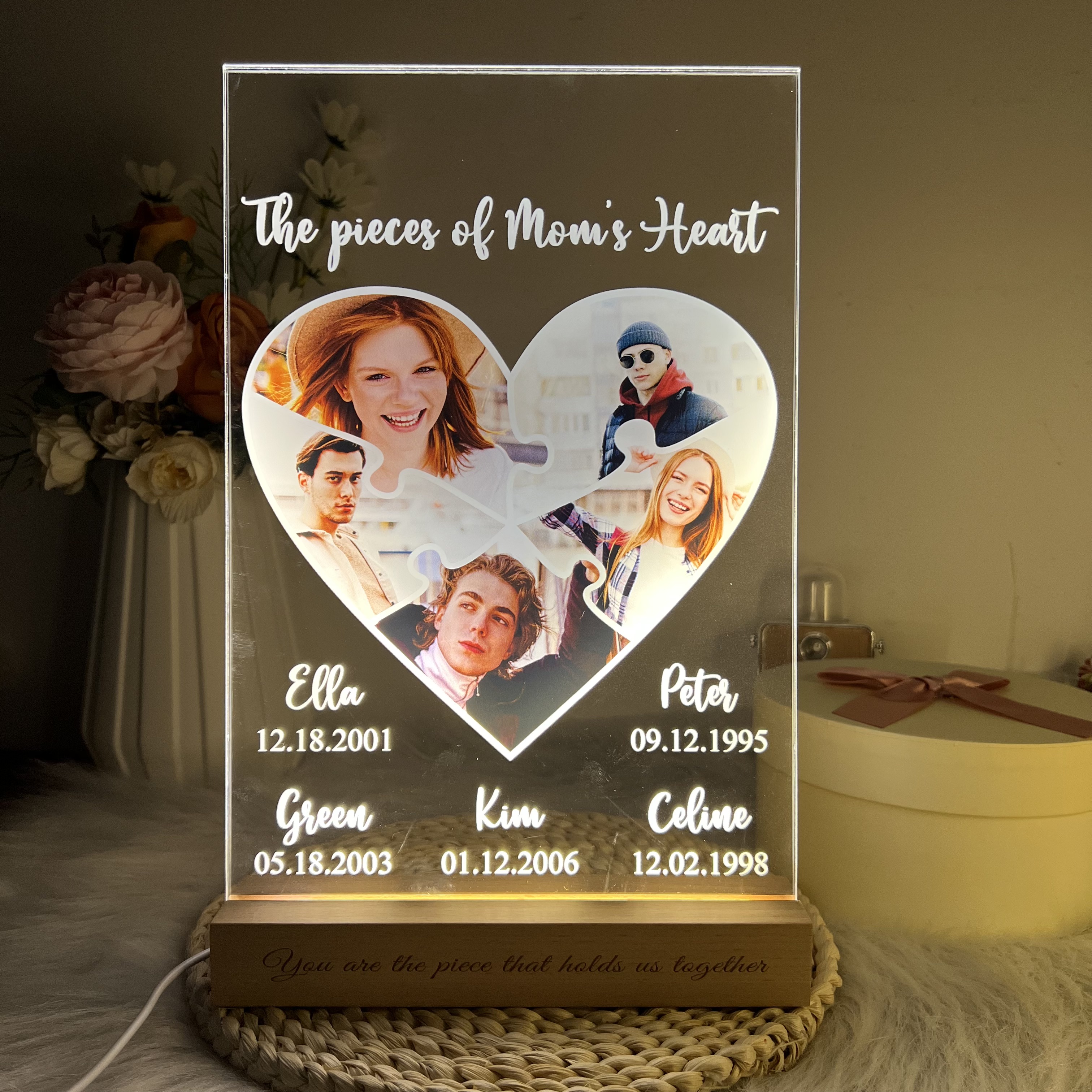 Personalized Photo & Names Puzzle LED, The Piece of Mom's Heart