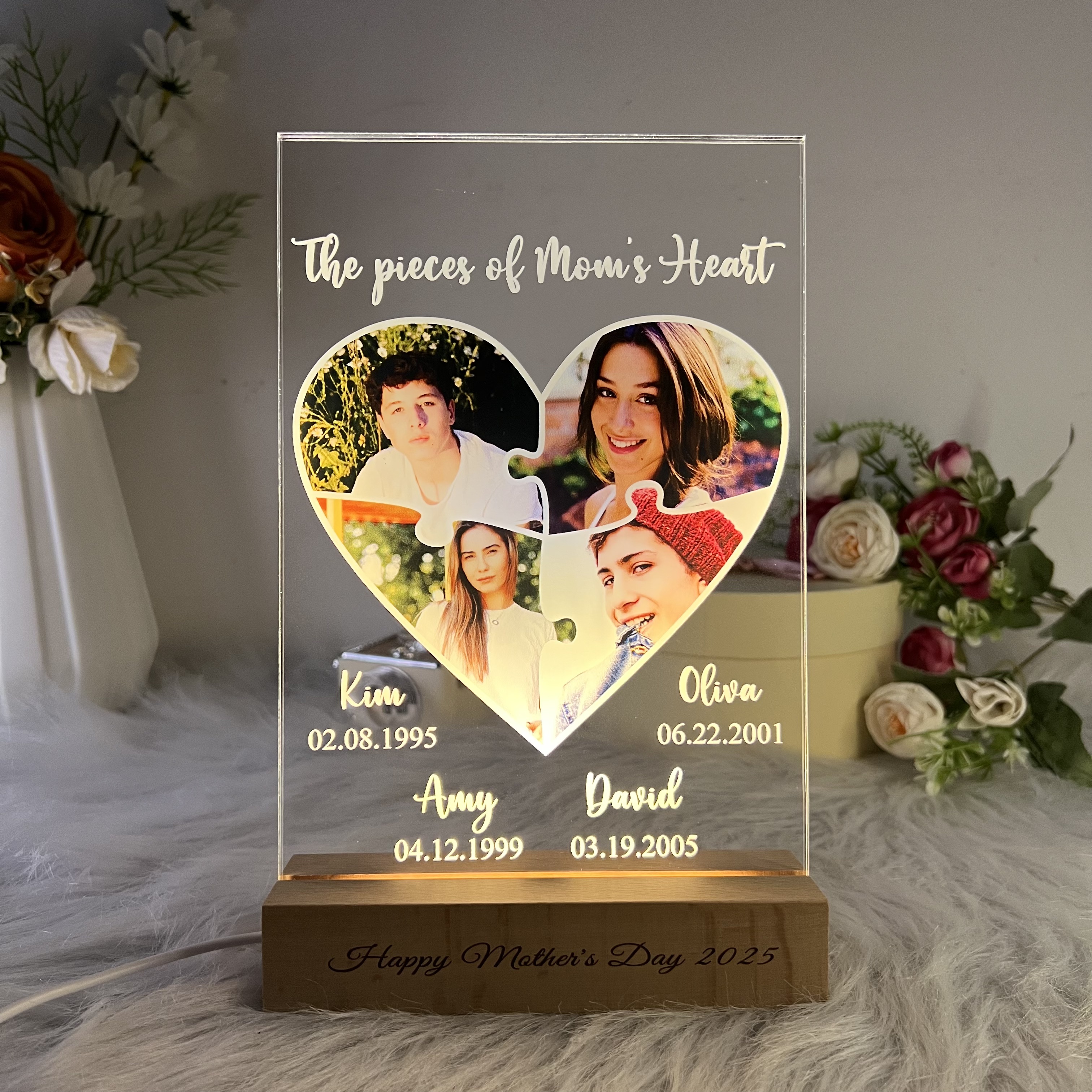 Personalized Photo & Names Puzzle LED, The Piece of Mom's Heart