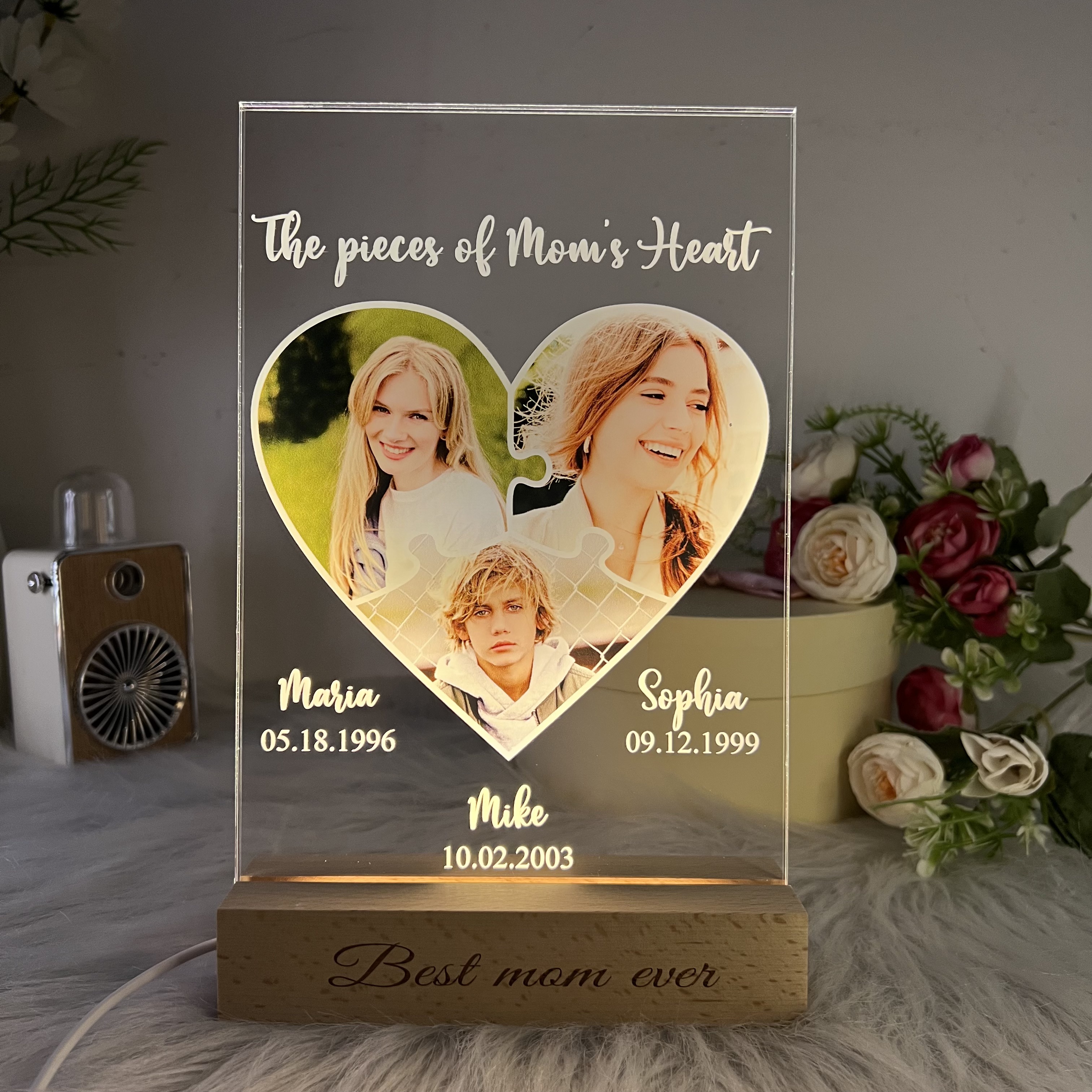 Personalized Photo & Names Puzzle LED, The Piece of Mom's Heart
