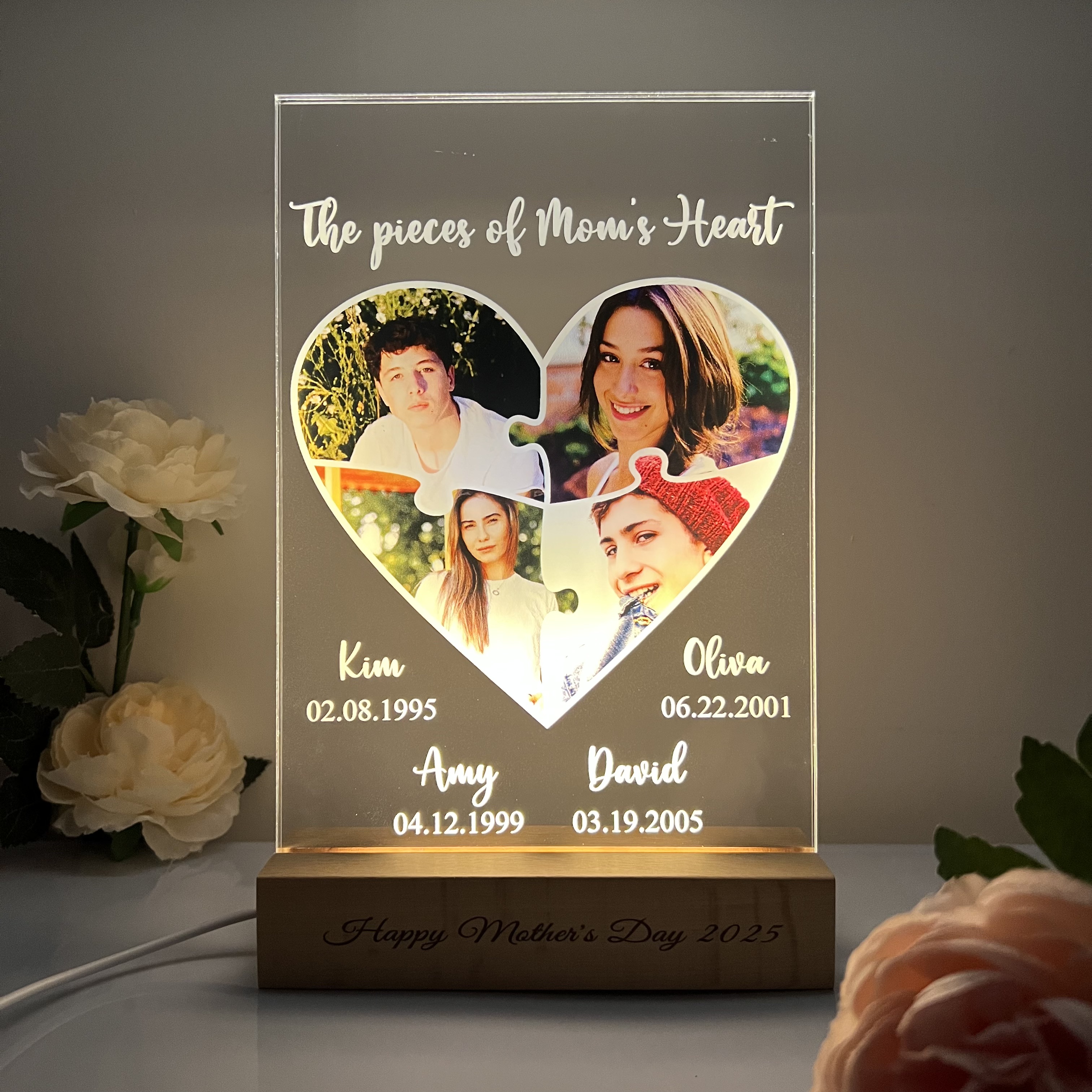 Personalized Photo & Names Puzzle LED, The Piece of Mom's Heart
