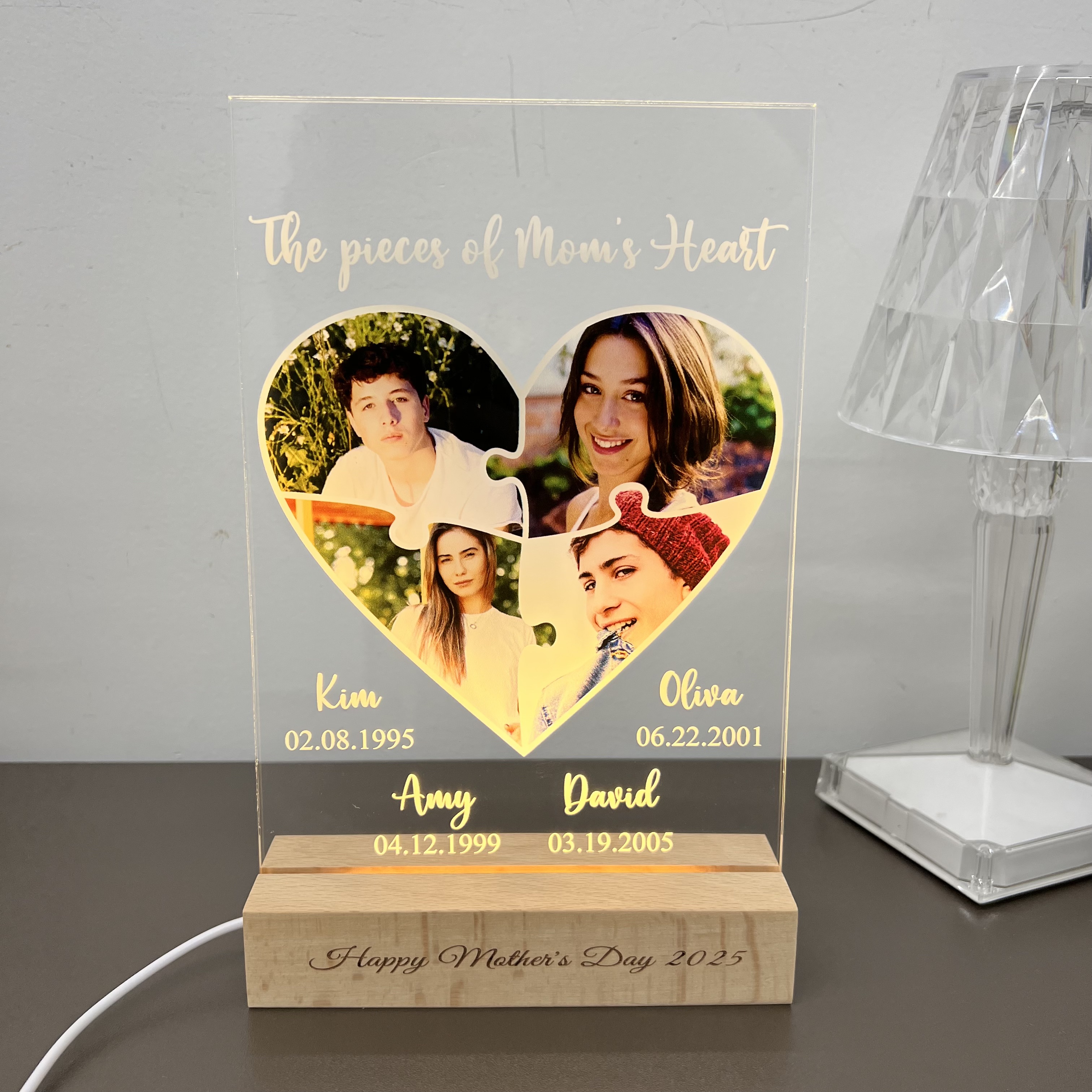 Personalized Photo & Names Puzzle LED, The Piece of Mom's Heart