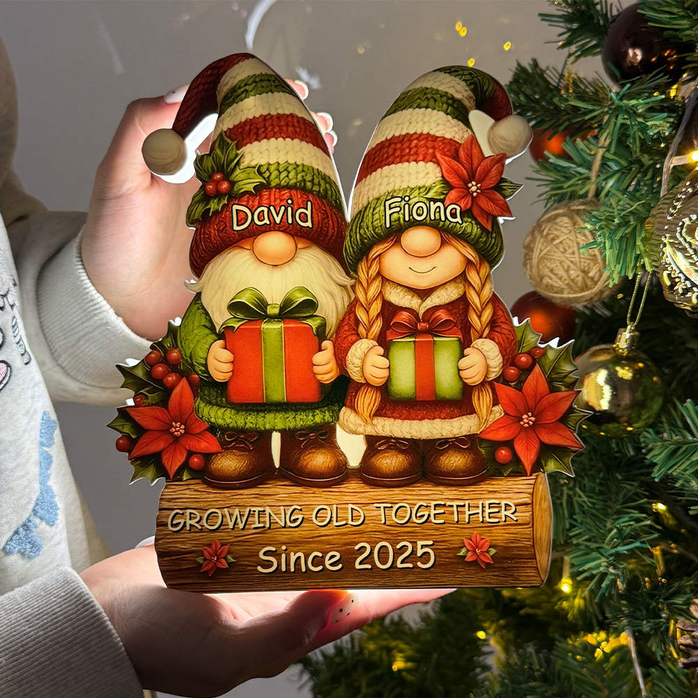 Custom Christmas Gnome Couple Growing Old Together Acrylic LED Light Box