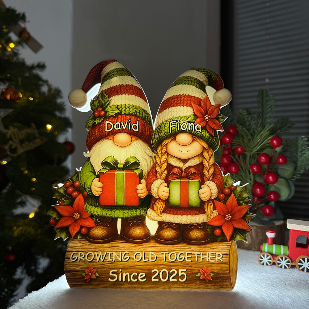 Custom Christmas Gnome Couple Growing Old Together Acrylic LED Light Box