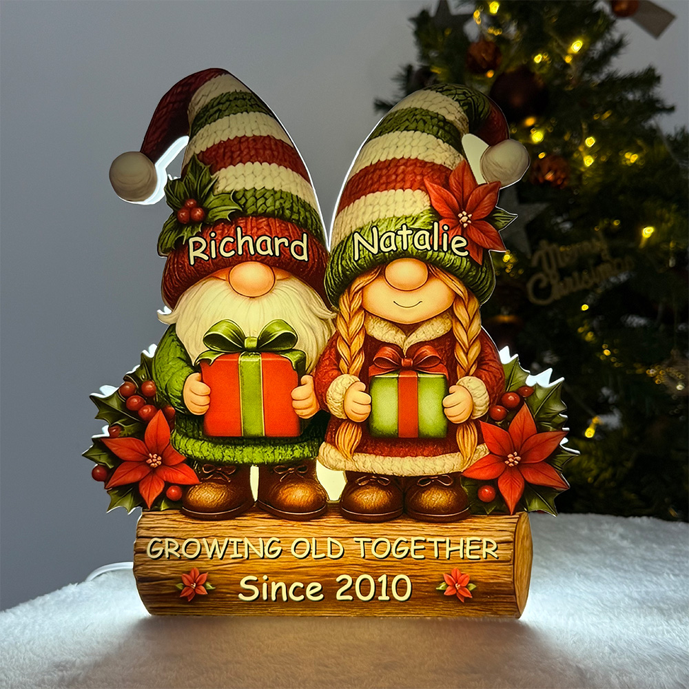 Custom Christmas Gnome Couple Growing Old Together Acrylic LED Light Box