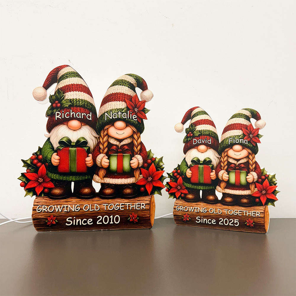 Custom Christmas Gnome Couple Growing Old Together Acrylic LED Light Box