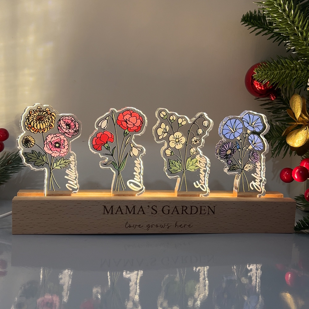50%OFF✨Custom Birthflower Mom's Garden 3D 15mm Thick Crystal Acrylic Light
