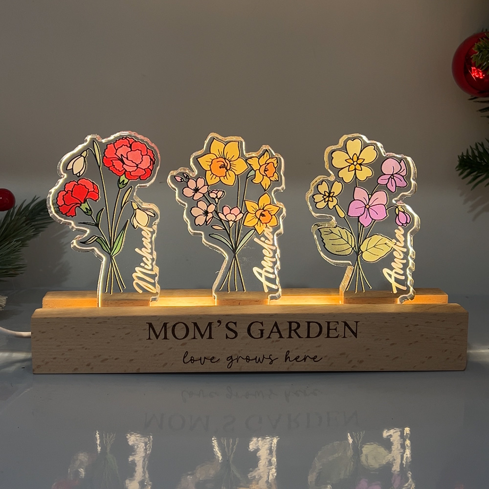 50%OFF✨Custom Birthflower Mom's Garden 3D 15mm Thick Crystal Acrylic Light
