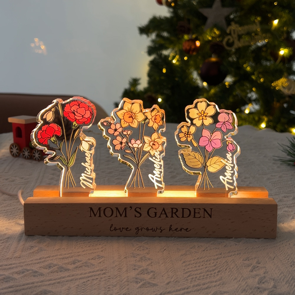 50%OFF✨Custom Birthflower Mom's Garden 3D 15mm Thick Crystal Acrylic Light