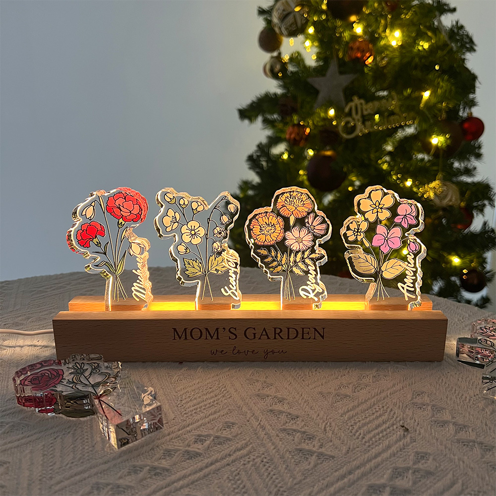 50%OFF✨Custom Birthflower Mom's Garden 3D 15mm Thick Crystal Acrylic Light