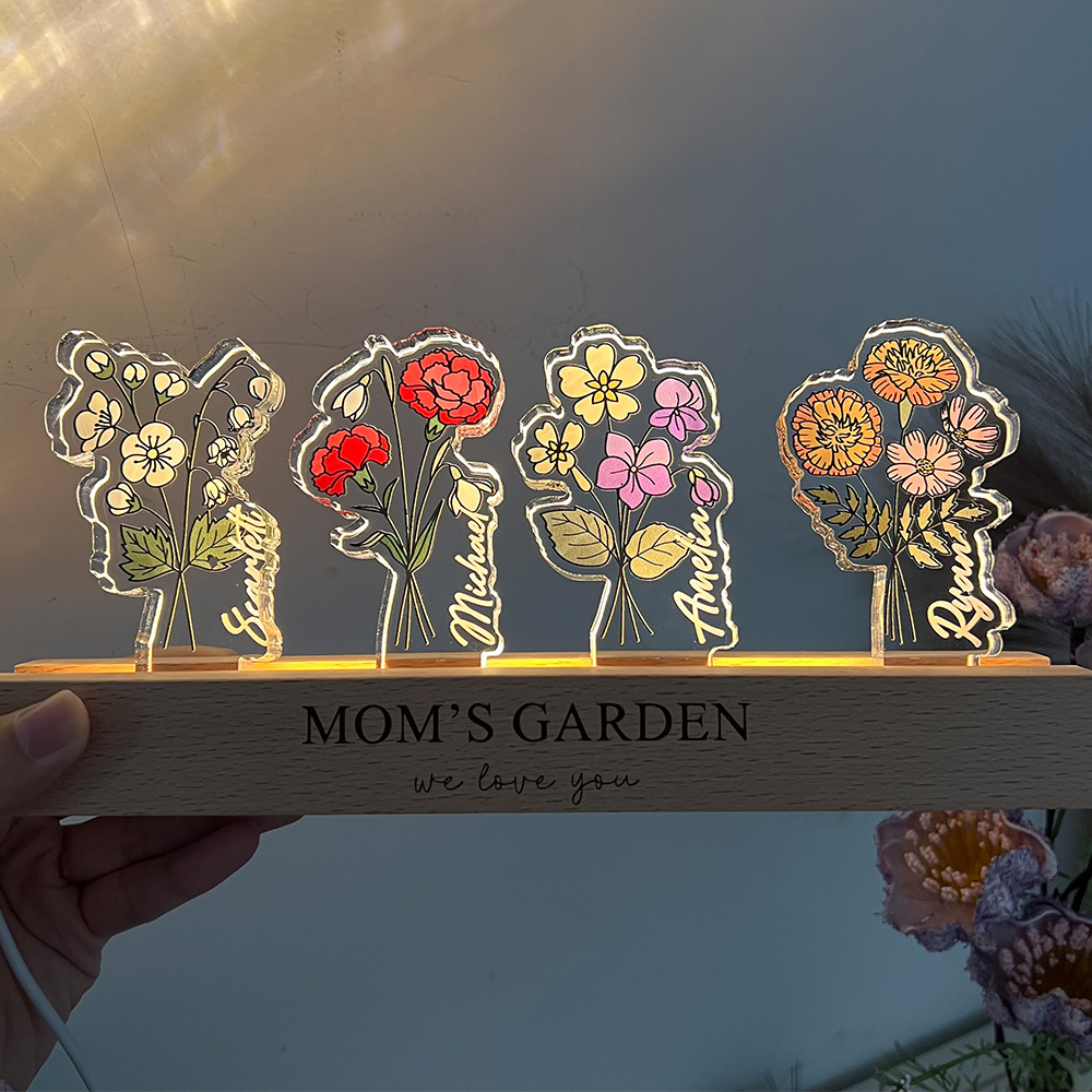 50%OFF✨Custom Birthflower Mom's Garden 3D 15mm Thick Crystal Acrylic Light