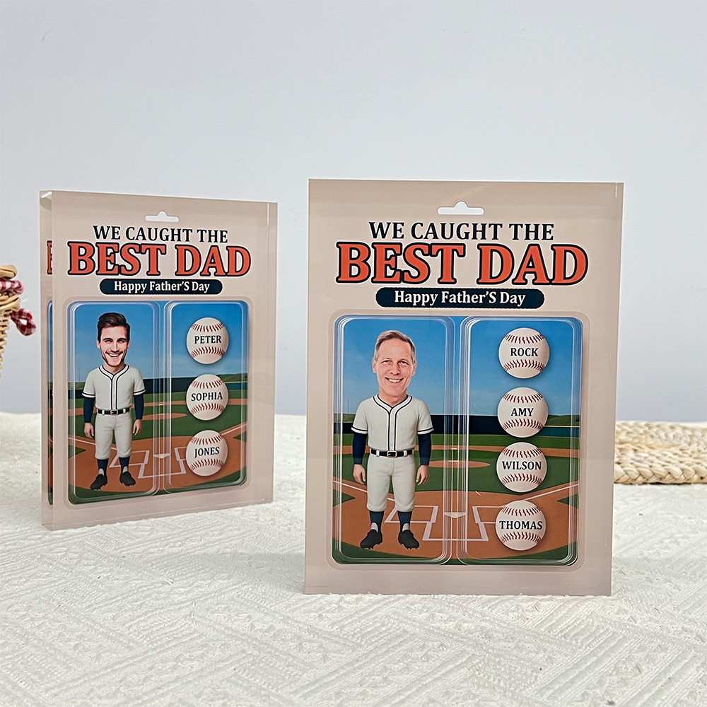 50%OFF ⭐️ 3D Effect Baseball Dad We Caught The Best Dad Custom Figure Personalized Rectangle Flat Acrylic Block Plaque