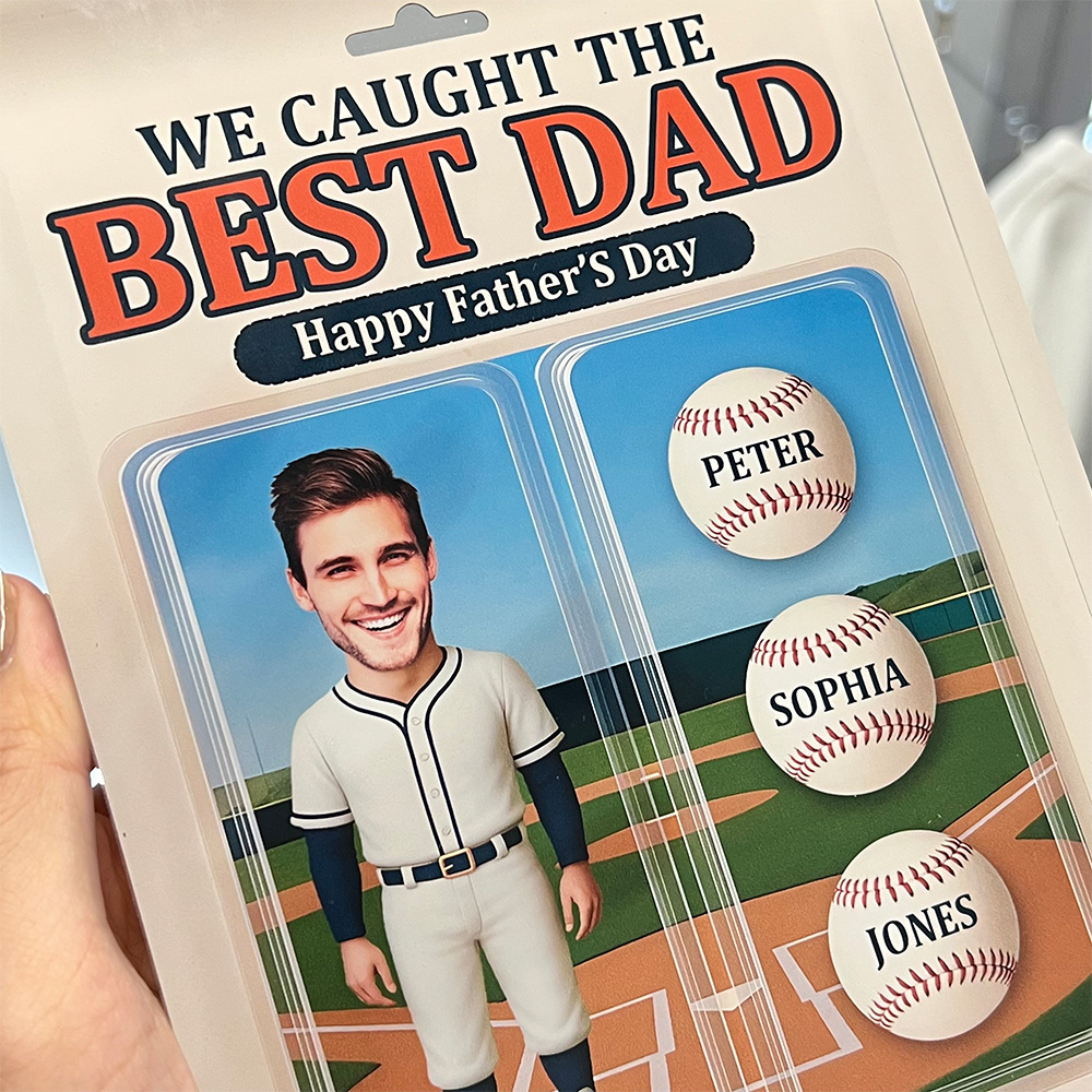 50%OFF ⭐️ 3D Effect Baseball Dad We Caught The Best Dad Custom Figure Personalized Rectangle Flat Acrylic Block Plaque