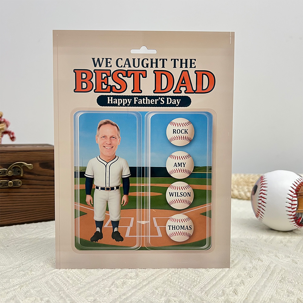 50%OFF ⭐️ 3D Effect Baseball Dad We Caught The Best Dad Custom Figure Personalized Rectangle Flat Acrylic Block Plaque