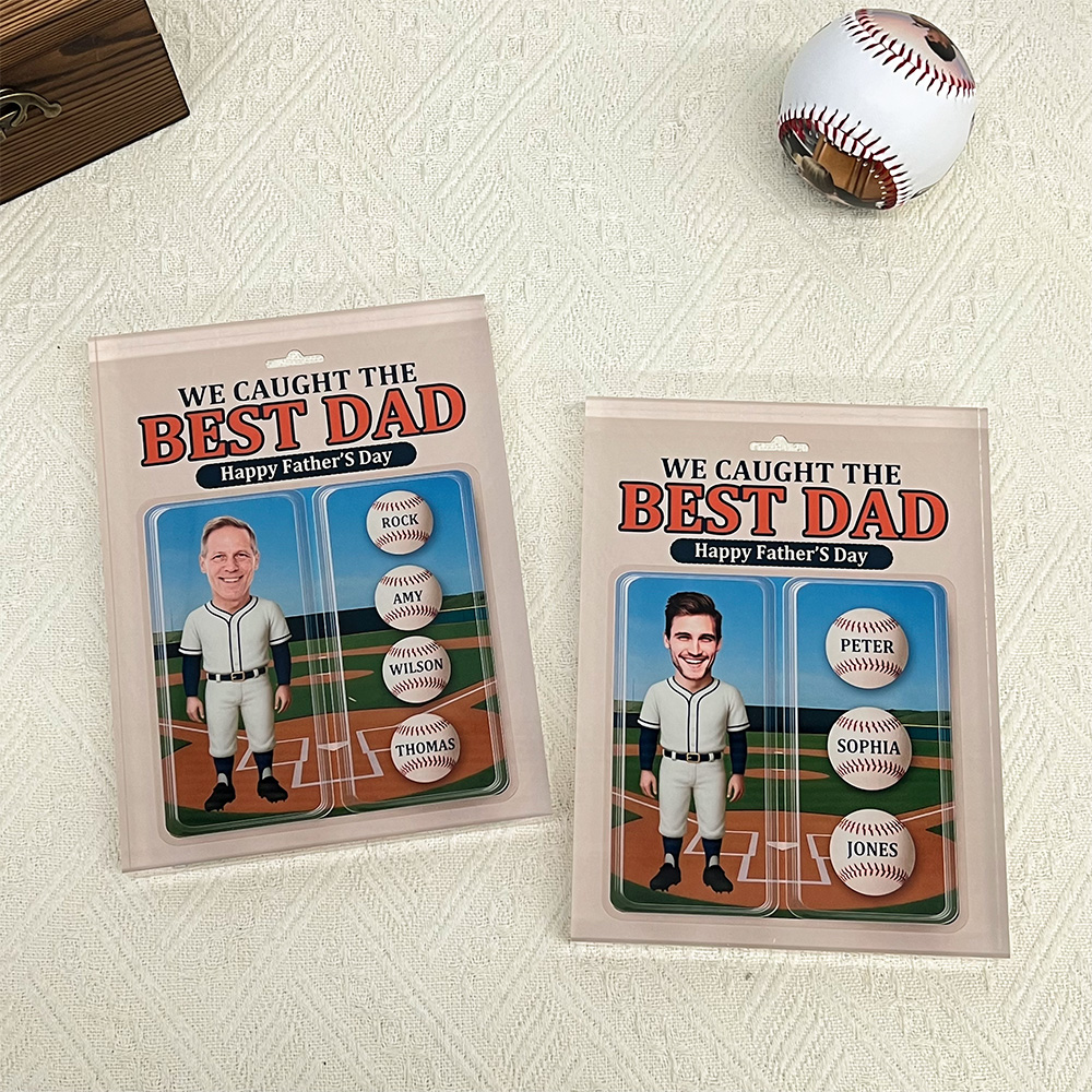 50%OFF ⭐️ 3D Effect Baseball Dad We Caught The Best Dad Custom Figure Personalized Rectangle Flat Acrylic Block Plaque