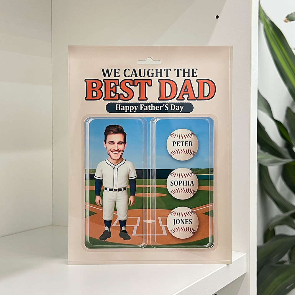 50%OFF ⭐️ 3D Effect Baseball Dad We Caught The Best Dad Custom Figure Personalized Rectangle Flat Acrylic Block Plaque