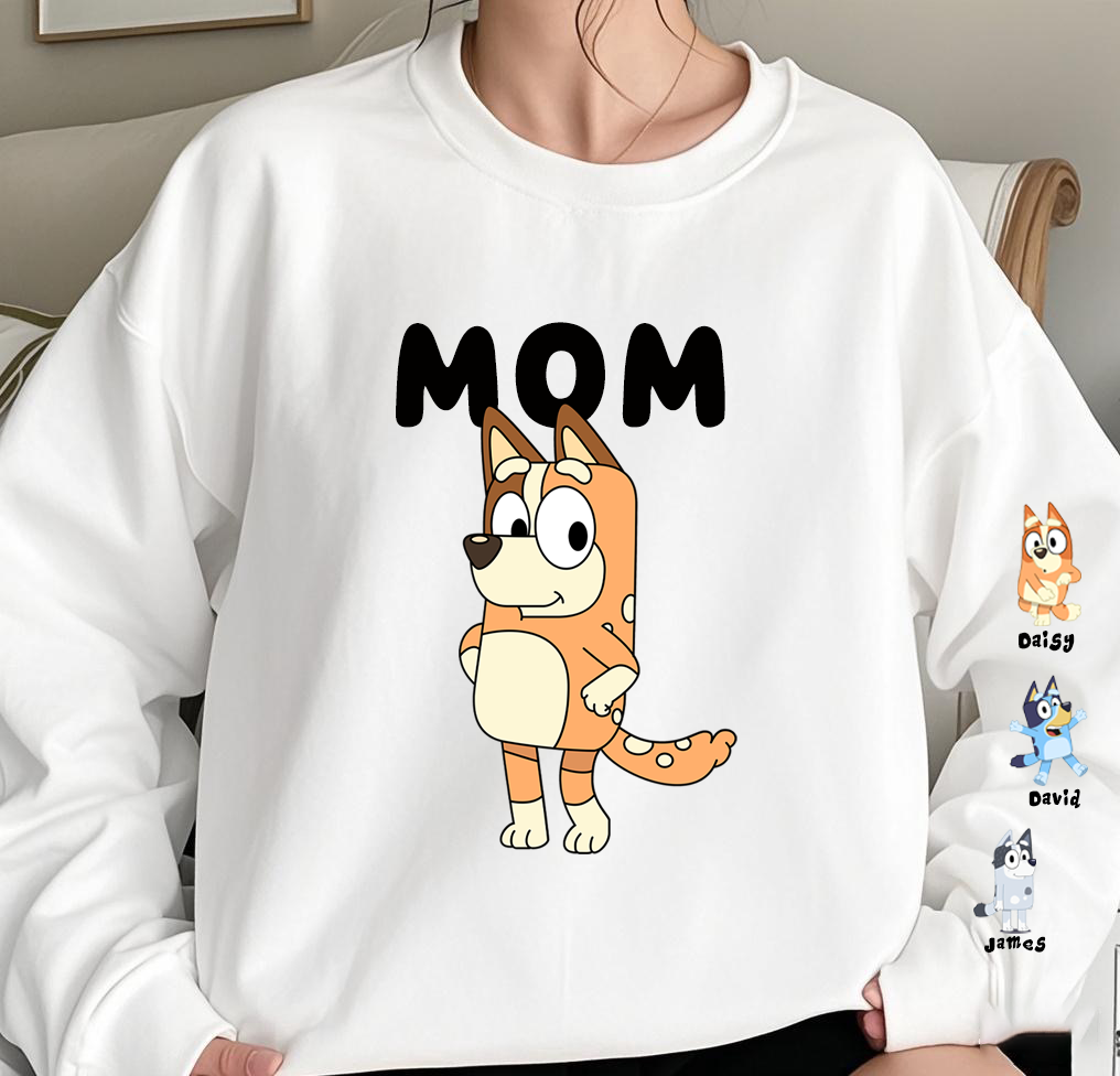 Custom Cartoon MAMA Cute Sweatshirt with Kid's Name on Sleeve 