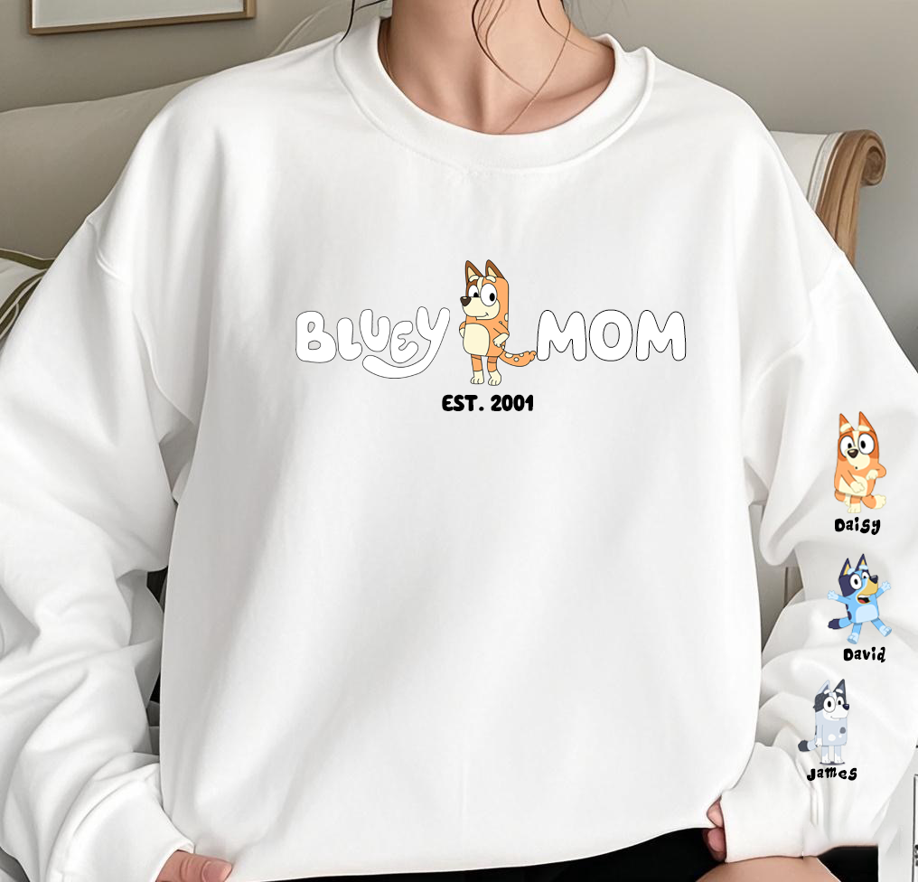 Custom Cartoon MAMA Cute Sweatshirt with Kid's Name on Sleeve 