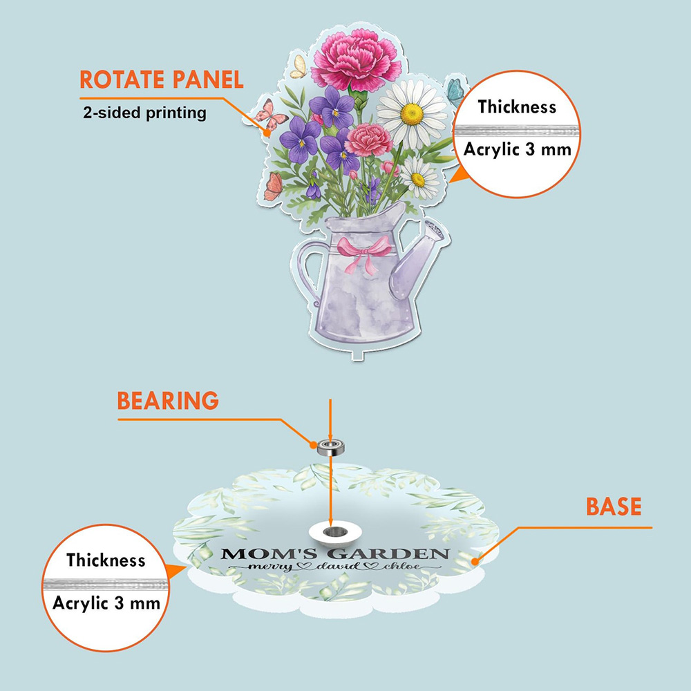 Custom Mom's Garden Acrylic Spinning Standee, Birth Flower Bouquet with Kids Names Mother's Day Gift