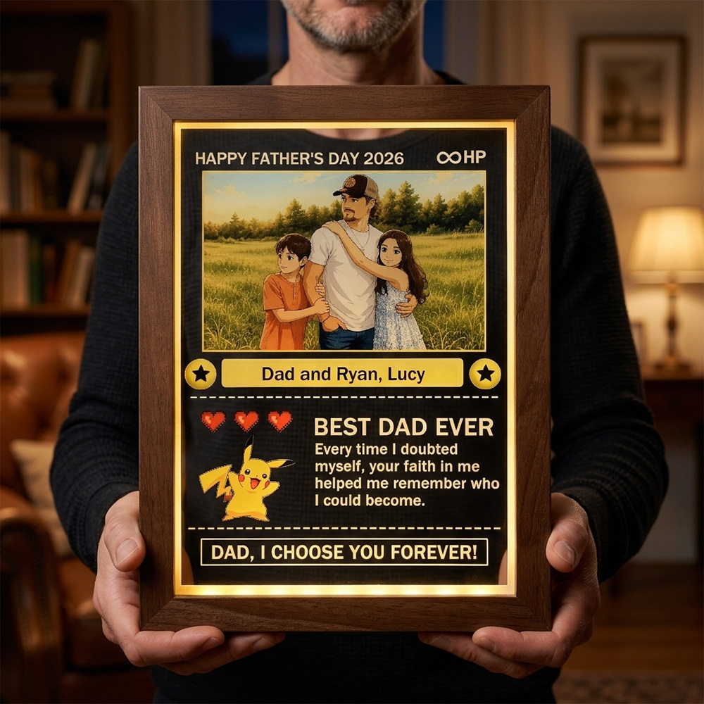 Custom Anime Photo "Best Dad Ever" Base Set Card Pokecard LED Night Light Frame