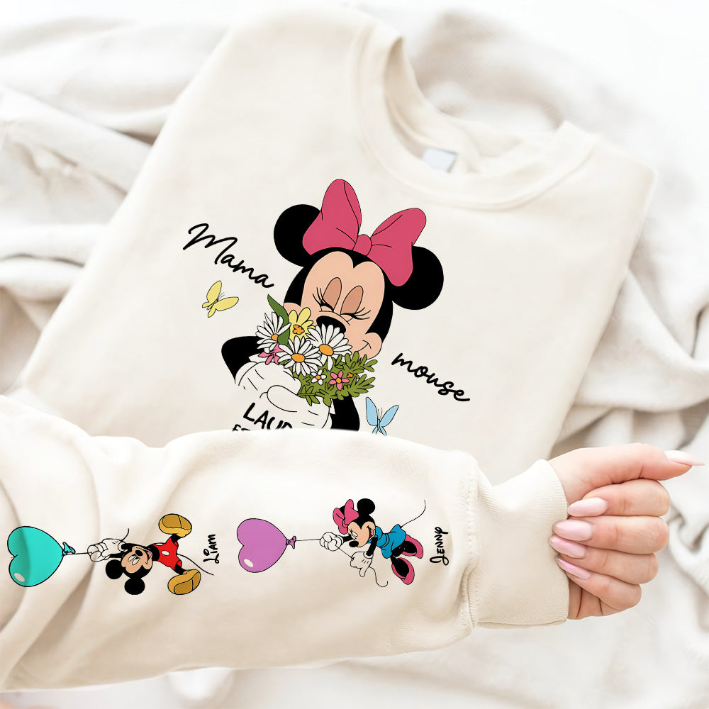 50% OFF 🐭Custom Mama Mouse Sweatshirt, Mama Est with Kid Name on Sleeve Sweatshirt