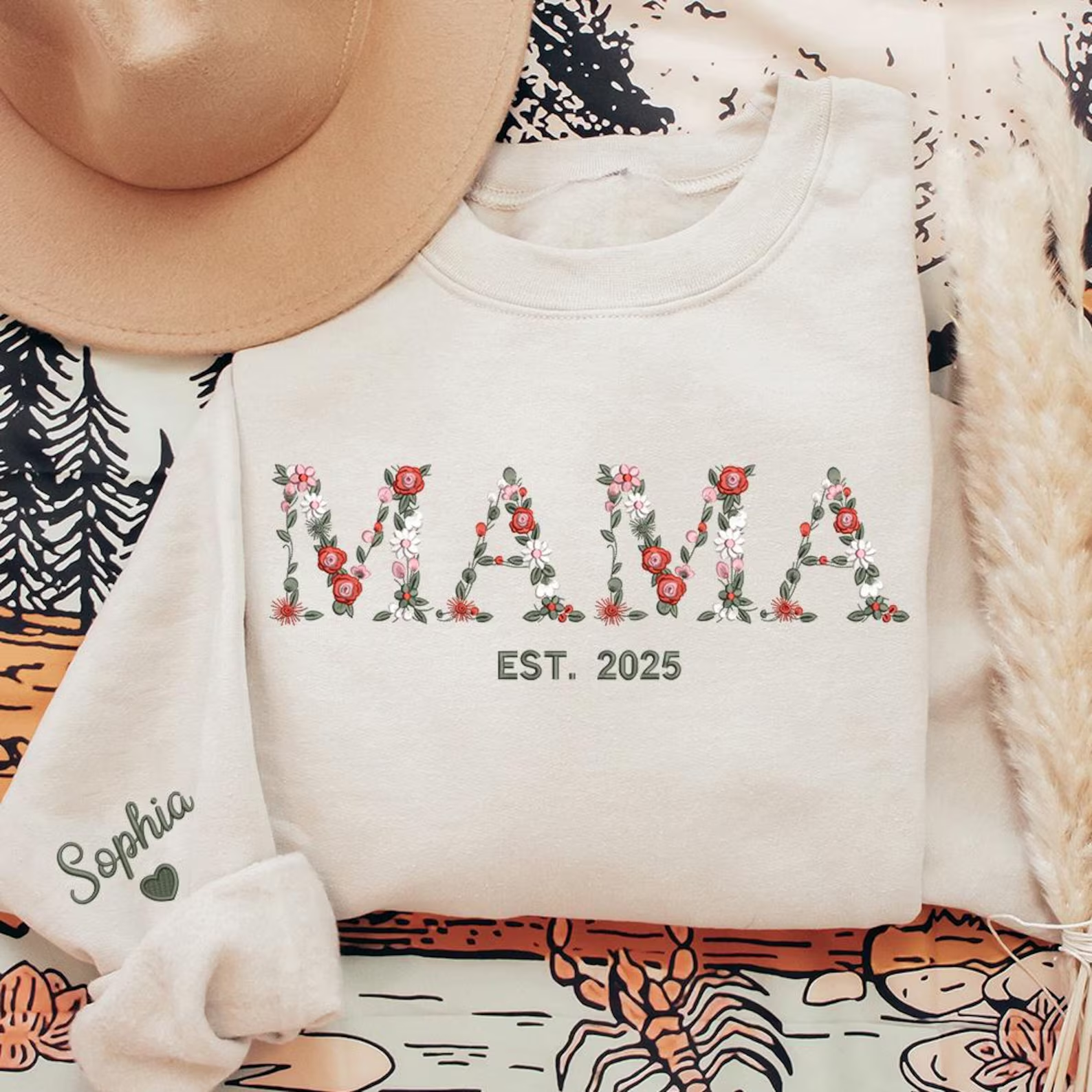 50% off ✨Custom Floral Mama Embroidered Sweatshirt