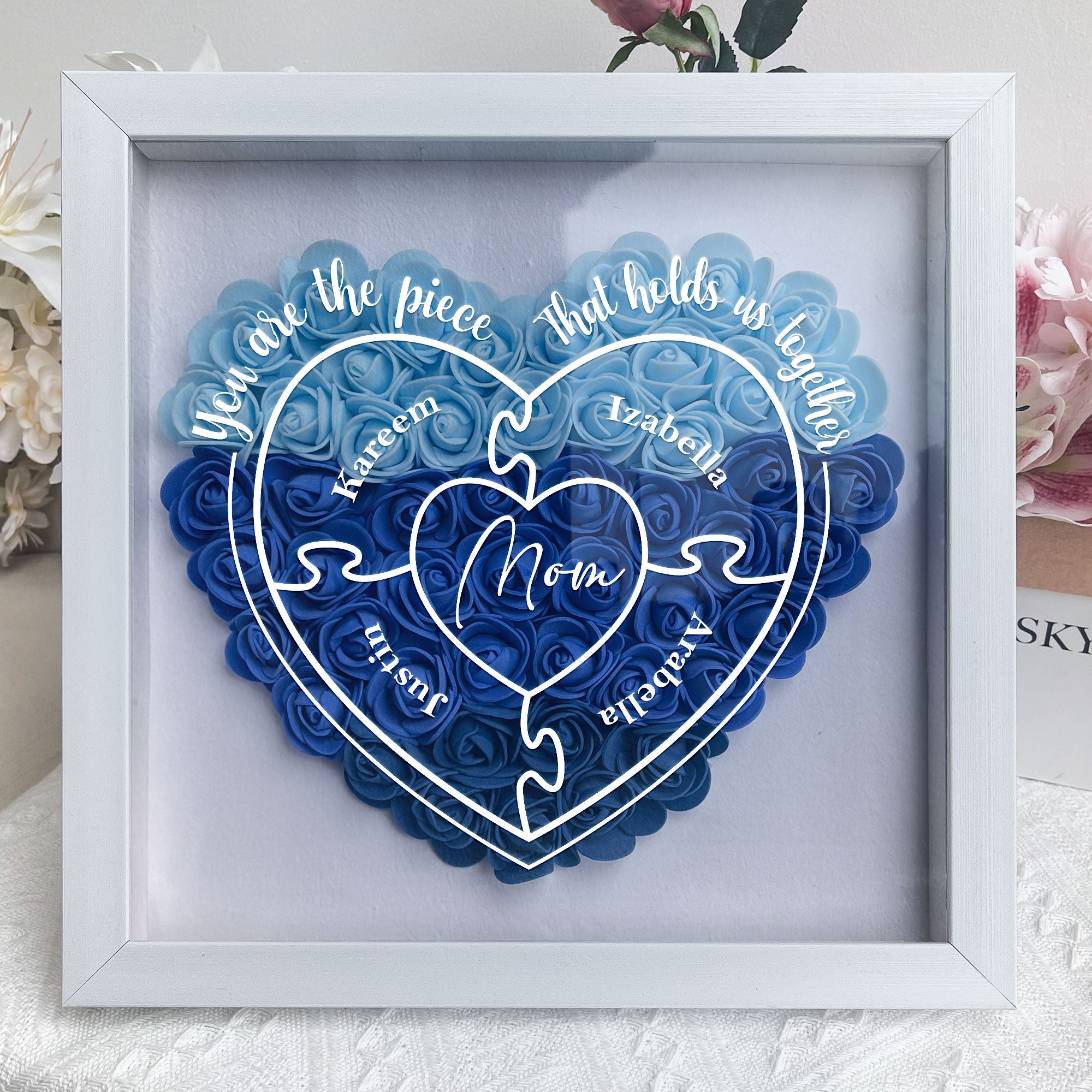 You Are The Piece That Hold Us Together - Personalized Flower Shadow Box