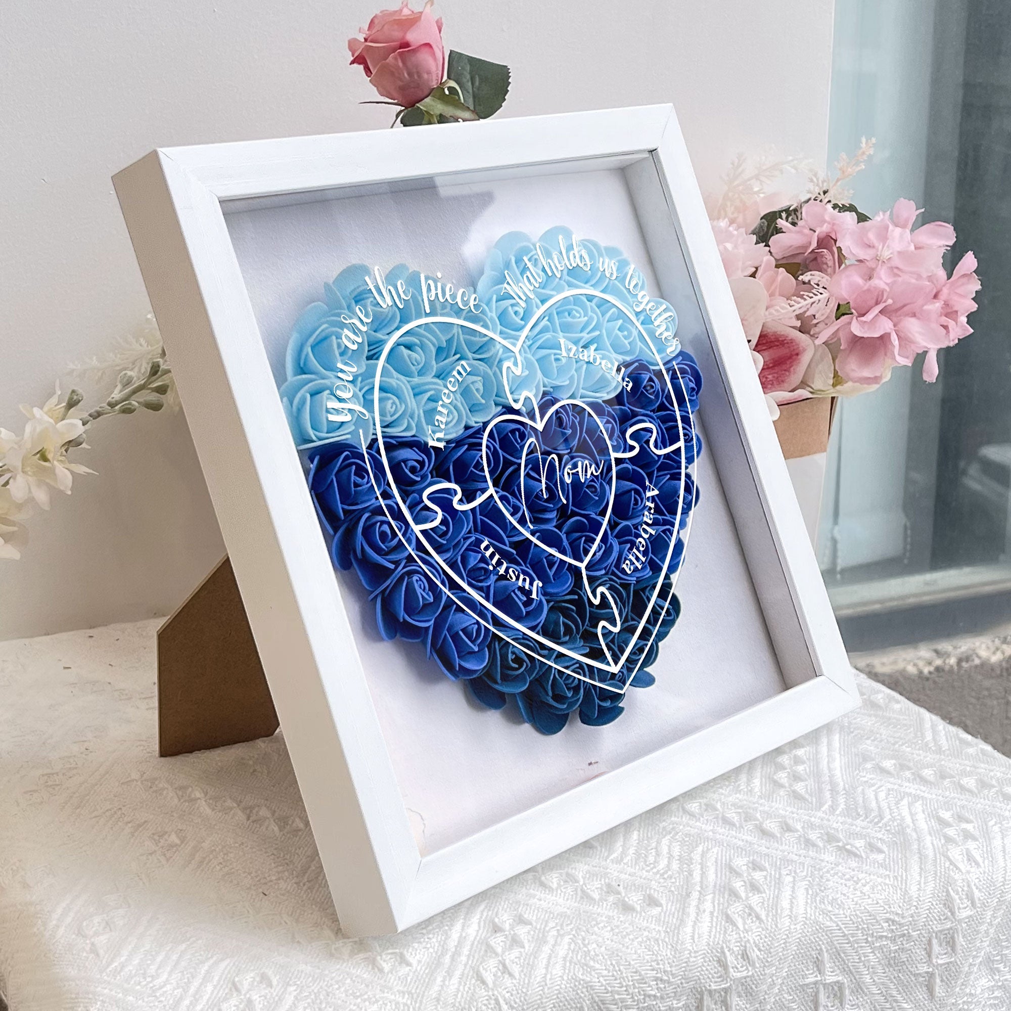 You Are The Piece That Hold Us Together - Personalized Flower Shadow Box