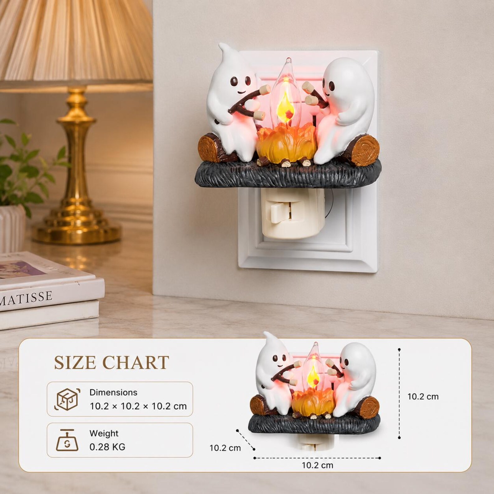 Cute Ghost Campfire Night Light Halloween Plug-In Decor