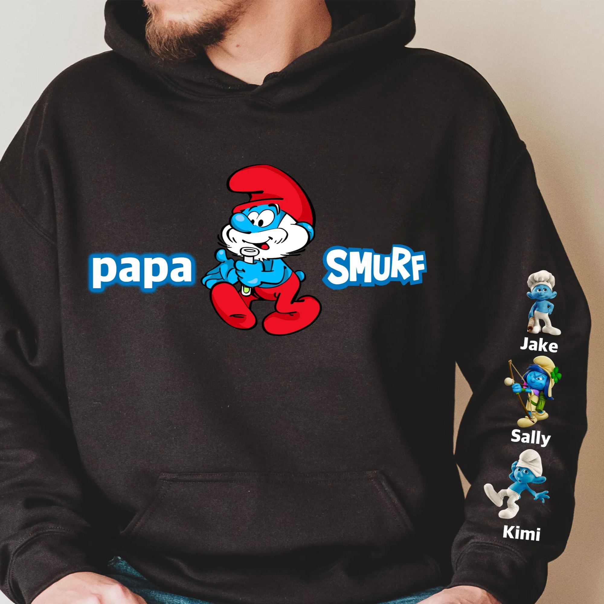 50% OFF✨Custom Papa  Smuef Sweatshirt, with Kid Name on Sleeve Sweatshirt