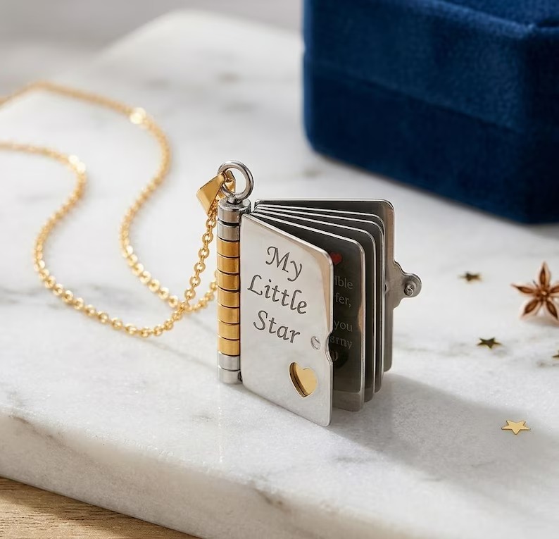 🌸 My Little Star – Personalized Mini Book Necklace for Daughter