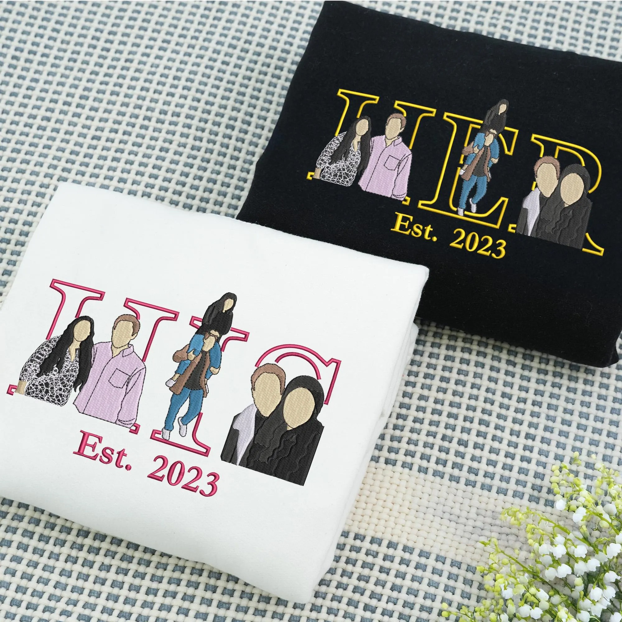 Custom Photo Embroidered His and Her Sweatshirt