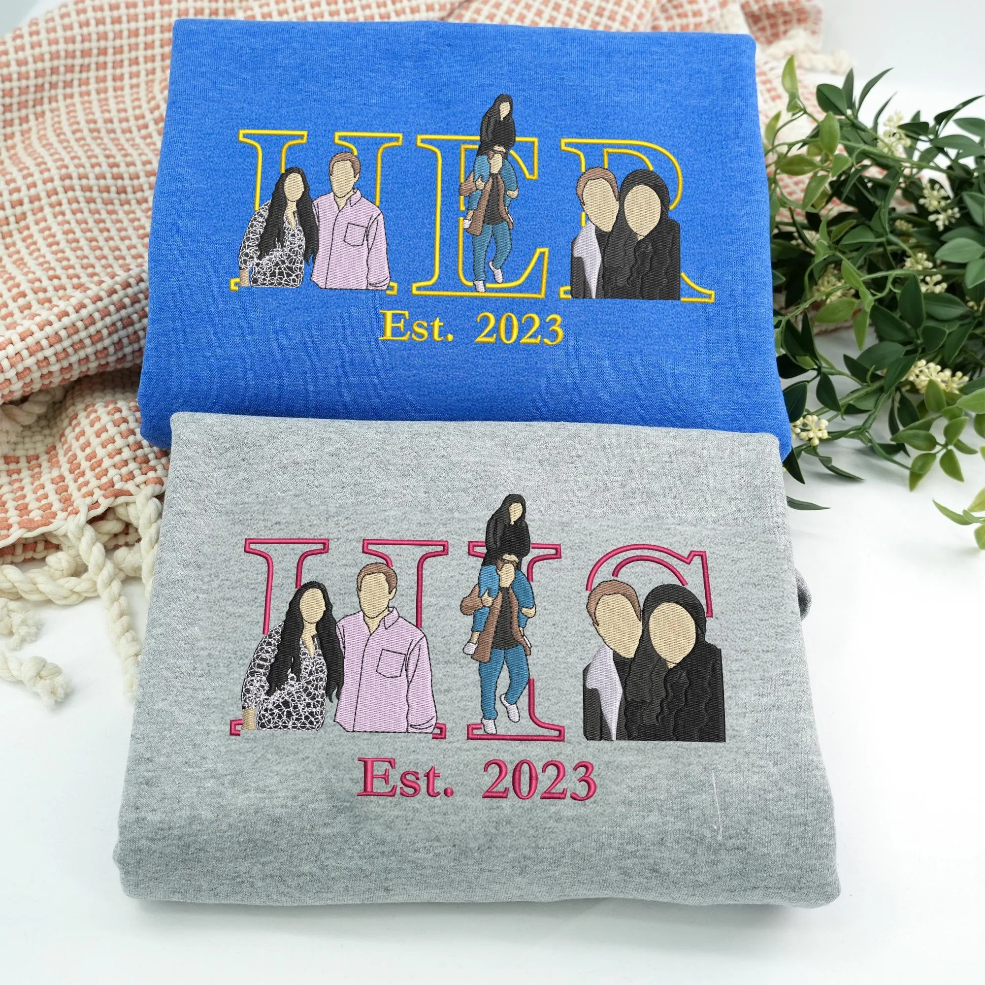 Custom Photo Embroidered His and Her Sweatshirt