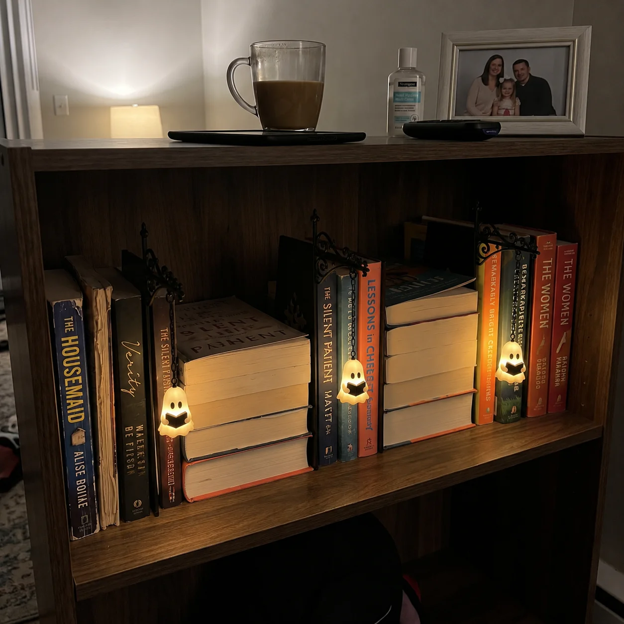 Halloween Bookshelf Lantern Bookend Set Ghost Pumpkin Witch Hat Haunted House & Black Cat Bookshelf Lamp Halloween Book Decor