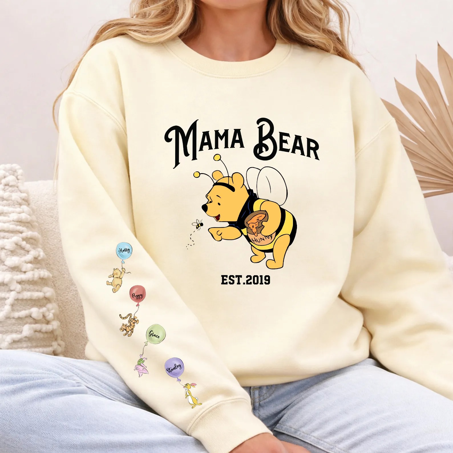 Custom Mama Bear Honey Bee Sweatshirt With Kid Names