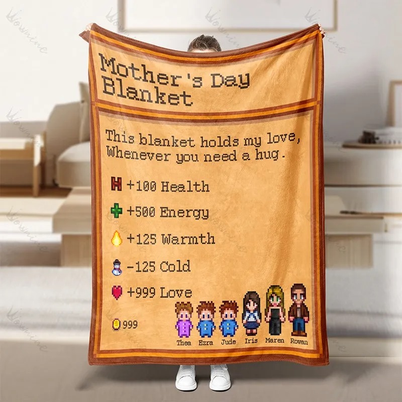 Custom Vintage Pixel Family Mothers Day Gift Blanket