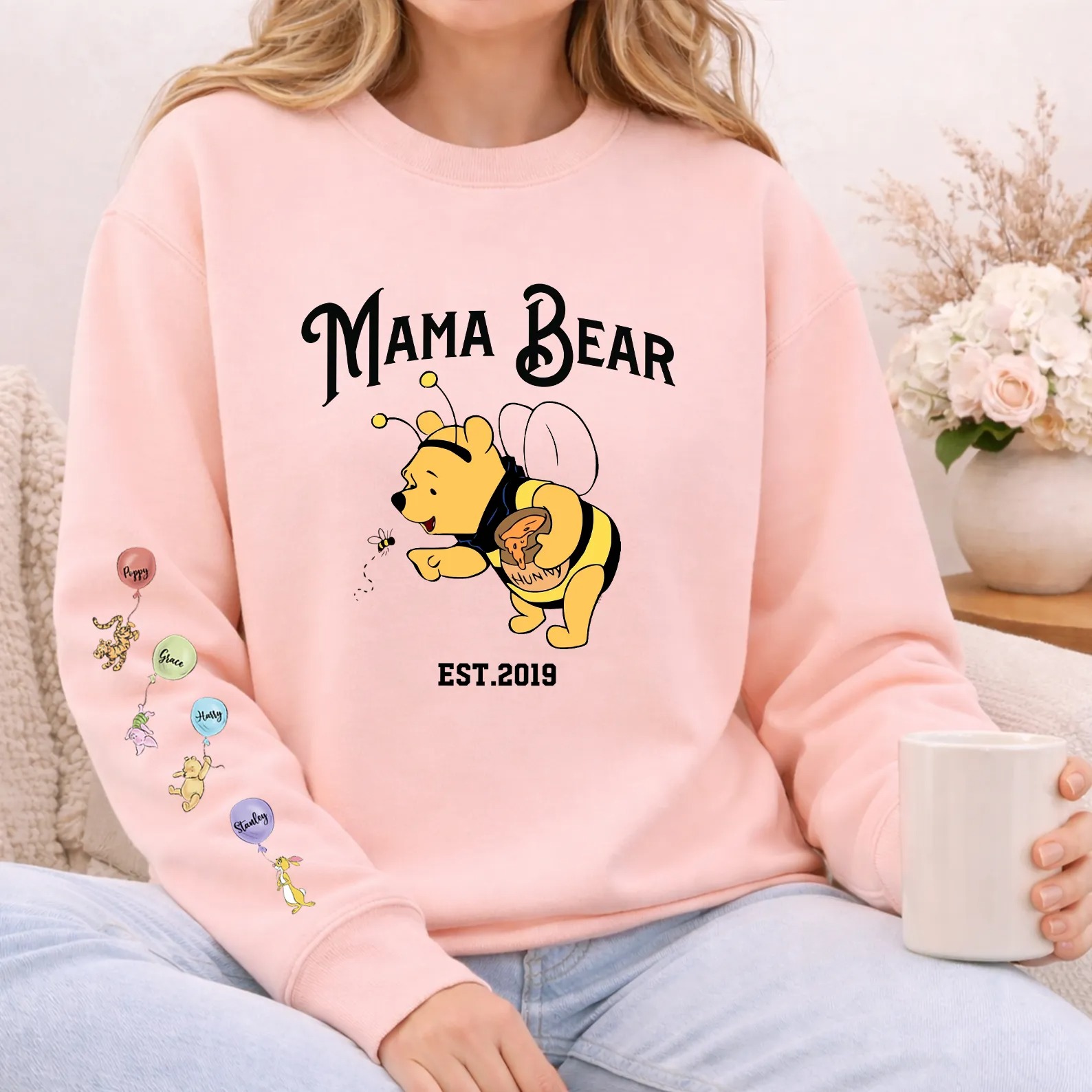 Custom Mama Bear Honey Bee Sweatshirt With Kid Names