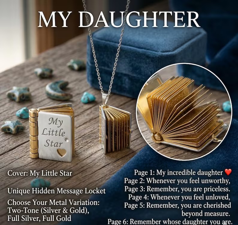 🌸 My Little Star – Personalized Mini Book Necklace for Daughter