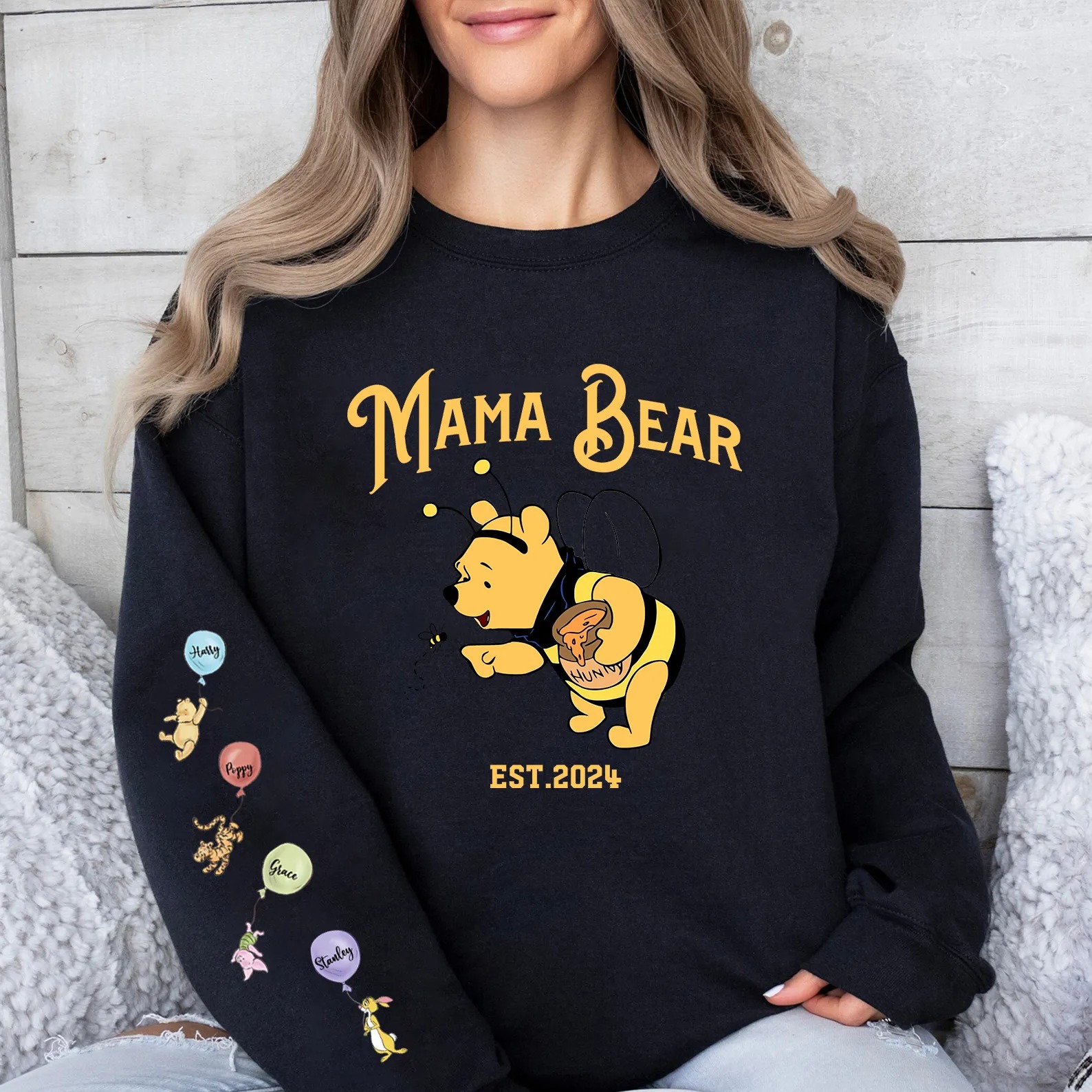 Custom Mama Bear Honey Bee Sweatshirt With Kid Names