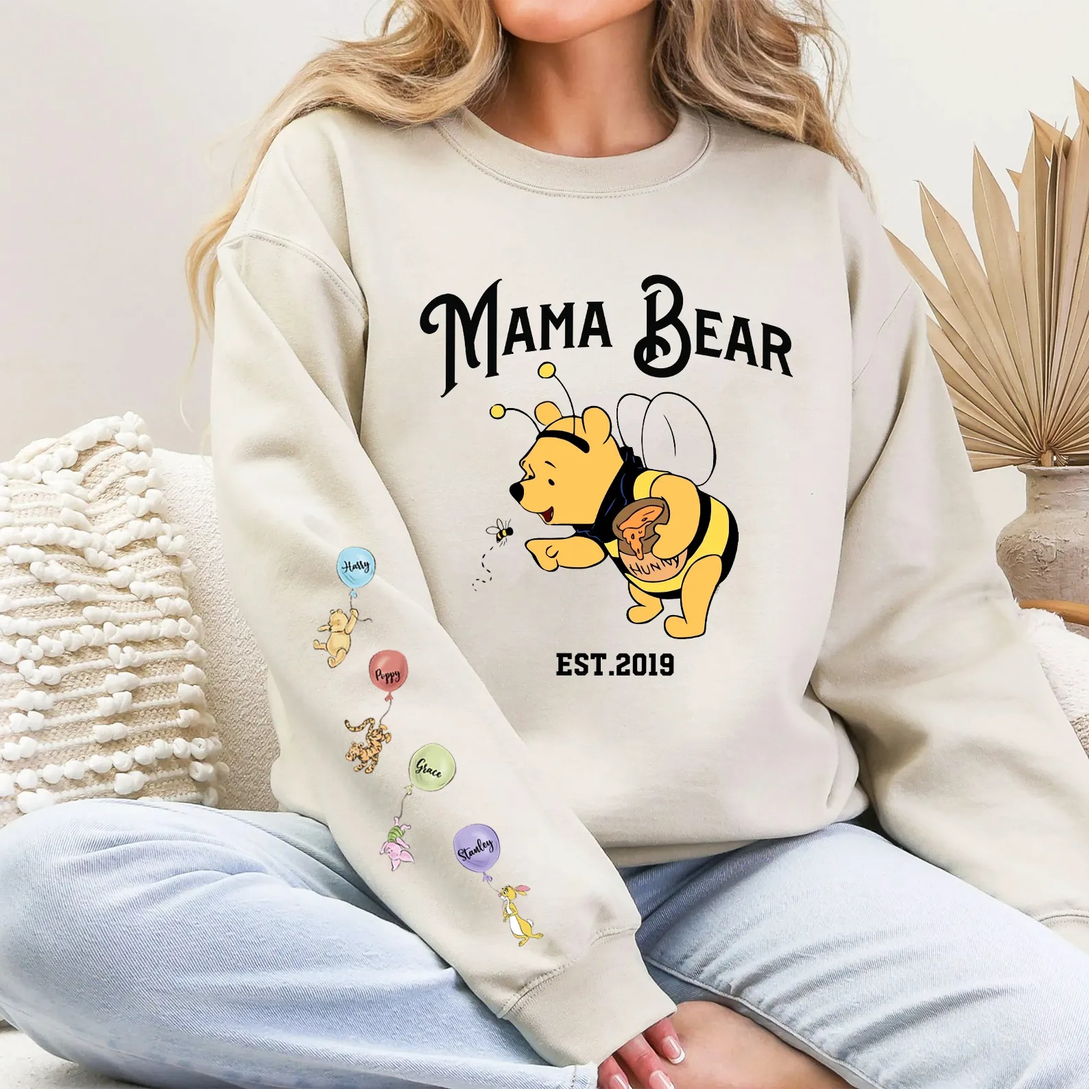 Custom Mama Bear Honey Bee Sweatshirt With Kid Names