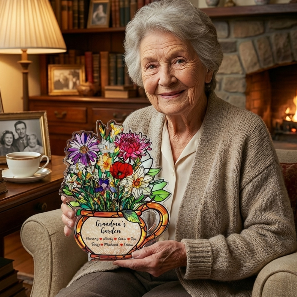 50%OFF💐Mom's Garden Birth Month Flower With Names Acrylic Block Plaque