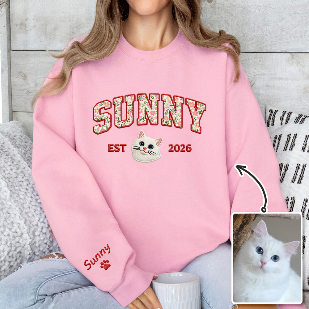 Custom Pet Portrait Floral Applique Embroidered Hoodie/Sweatshirt