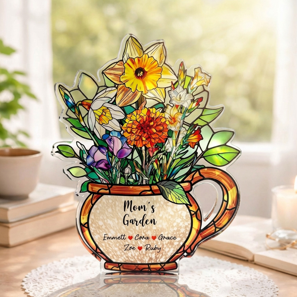 50%OFF💐Mom's Garden Birth Month Flower With Names Acrylic Block Plaque