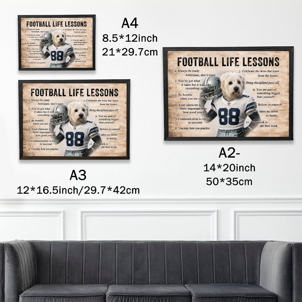 50%OFF🏈Custom Football Pet Portrait Frame, Football Life Lessons Canvas