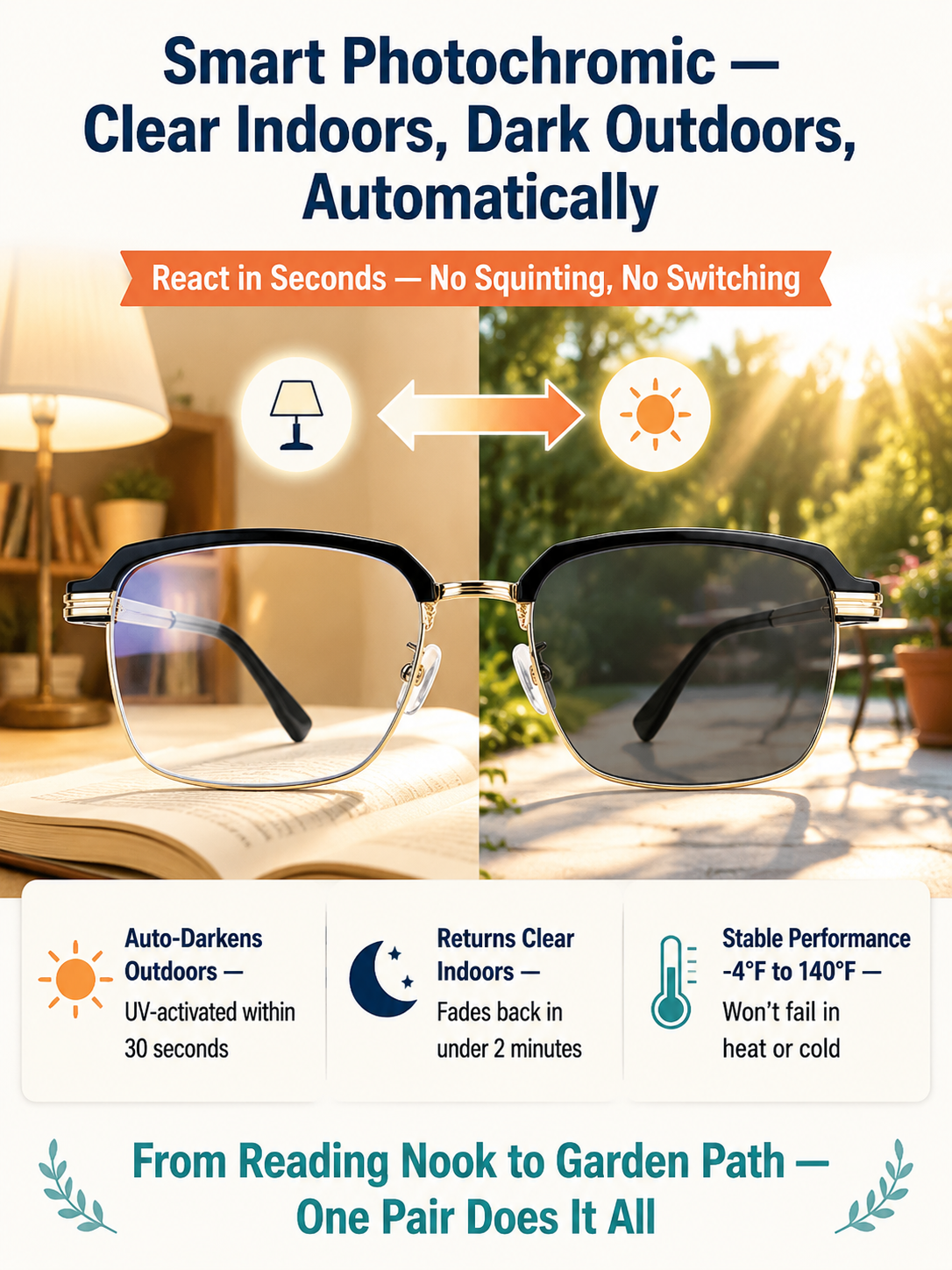 Ultra-clear cellular photochromic presbyopic glasses