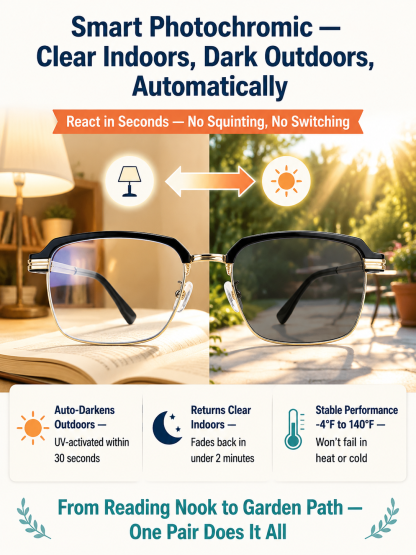 Ultra-clear cellular photochromic presbyopic glasses