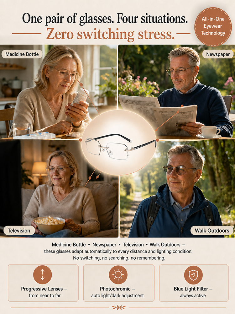 [Designed by an Italian Designer] Frameless Blue Light-Blocking Photochromic Reading Glasses