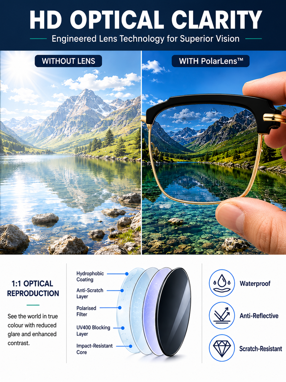 Ultra-clear cellular photochromic presbyopic glasses
